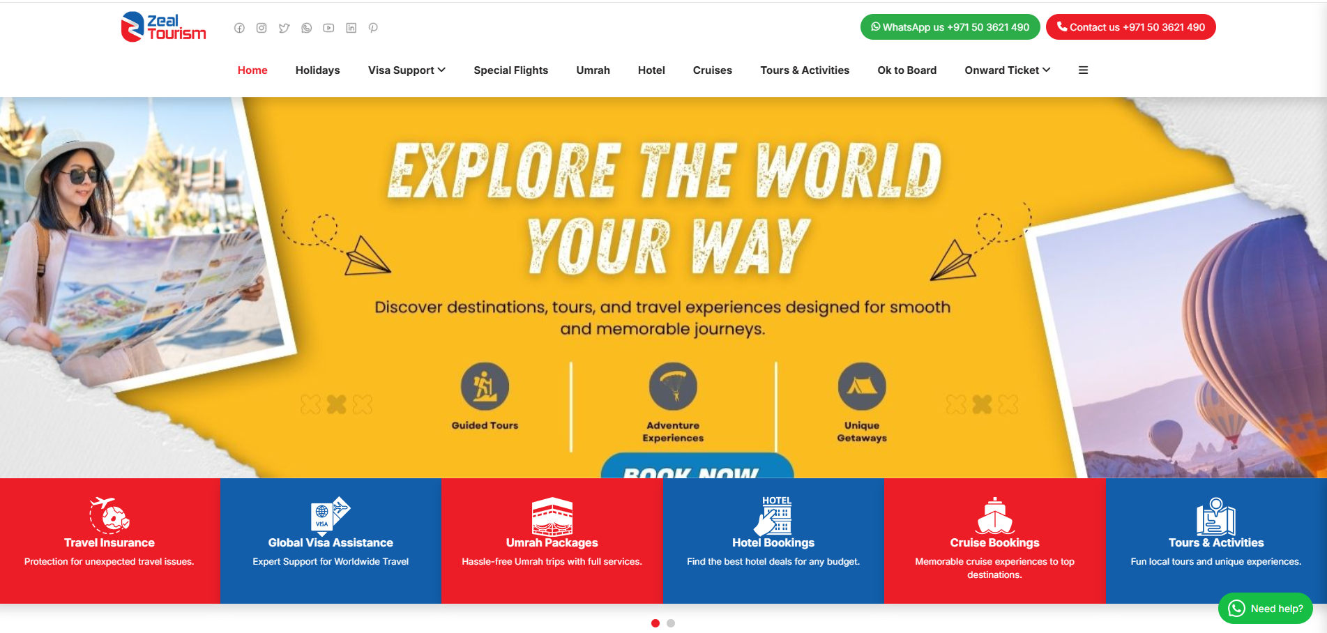 Zeal Tourism website homepage